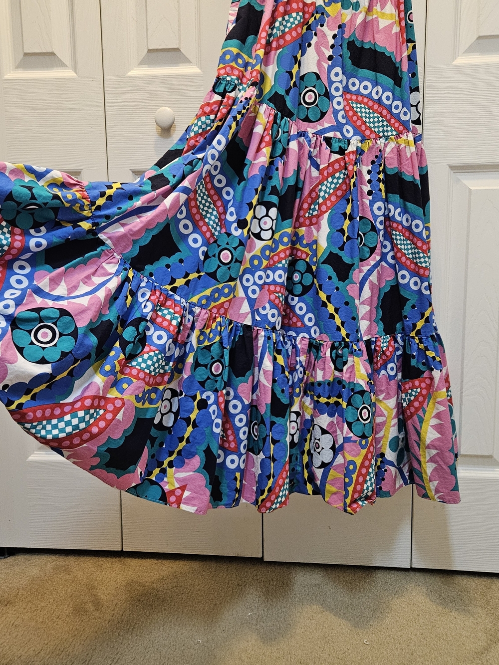 J. Crew Multicolor Floral Geometric Tiered Maxi Dress